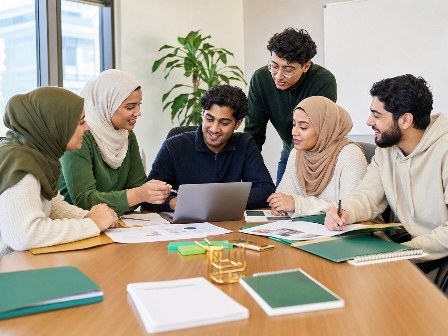 MuslimPreMeds student leaders reviewing community updates together